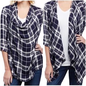 Motherhood Maternity Nursing Navy Blue & White Plaid
Long Sleeve Wrap Cardigan